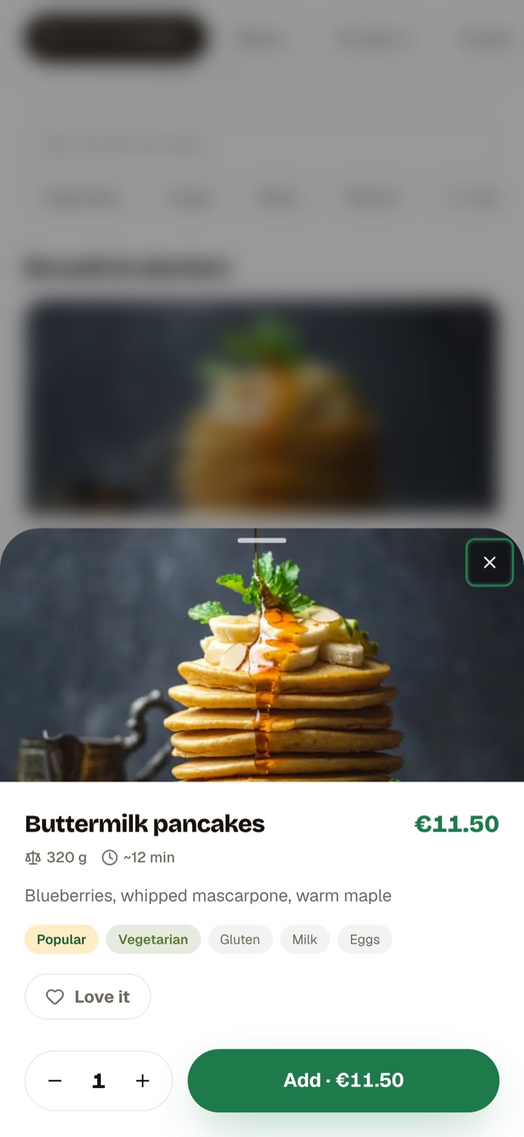 Karta — dish detail & allergens