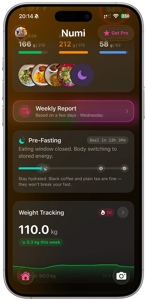 Numi home screen — daily nutrition overview